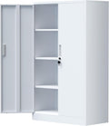 iJINGUR Metal Storage Cabinet with Locking Doors and Adjustable Shelves, 53.5-Inch Tall Lockable Storage Cabinets for Home Office Garage Kitchen Pantry (White)