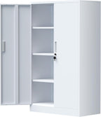 iJINGUR Metal Storage Cabinet with Locking Doors and Adjustable Shelves, 53.5-Inch Tall Lockable Storage Cabinets for Home Office Garage Kitchen Pantry (White)