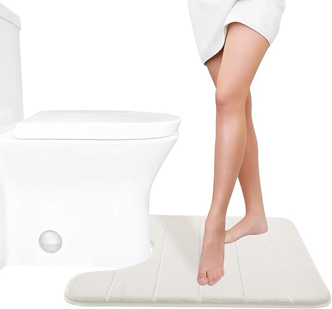 Yimobra Memory Foam Toilet Bath Mat U-Shaped, Commode Contour Rug, Soft and Comfortable, Super Water Absorbent, Non-Slip, Thick, Machine Wash Bathroom Commode Contour Rug, 24 X 20 Inches, Cream
