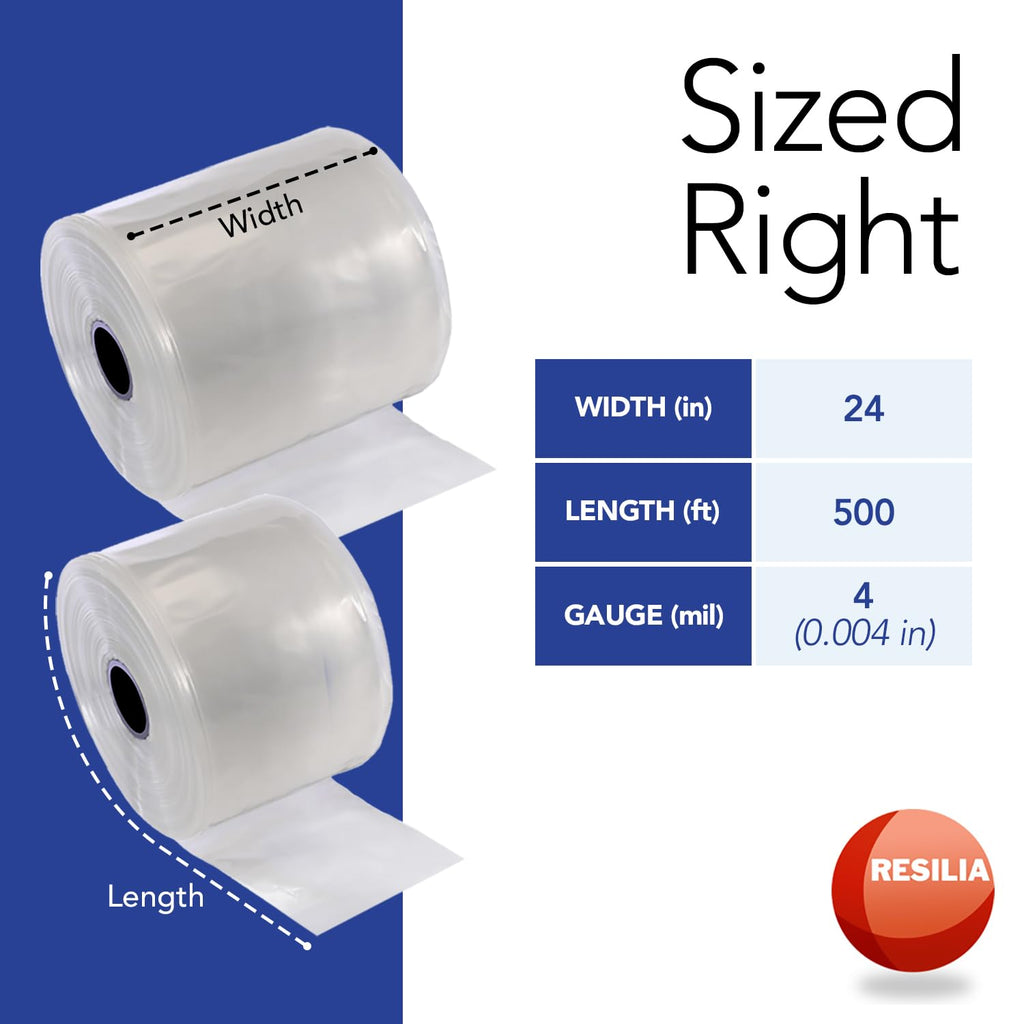RESILIA Lay Flat Poly Tubing - Food-Grade Polyethylene, Custom Poly Bag Packaging Solution, 24 Inches x 500 Feet, 4 Mil, 0.004 Inch, Thickness, 1 Roll, Made in the USA