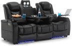 Airadlis Dual Power Home Theater Seating with 7-Color LED, Black, Row of 3 | Zero gravity recliner sofa, USB and Type-C charging, swivel tray and cup holder, lumbar pillow, 4” wall clearance