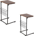 HOMREST End Table, Small Narrow Sofa Table for Couch and Recliner,C Shaped Side Table with Metal Storage Frame,Stable Coffee Tables for Living Room, Bedroom, Bedside,Wooden Desktop (Rustic Brown)