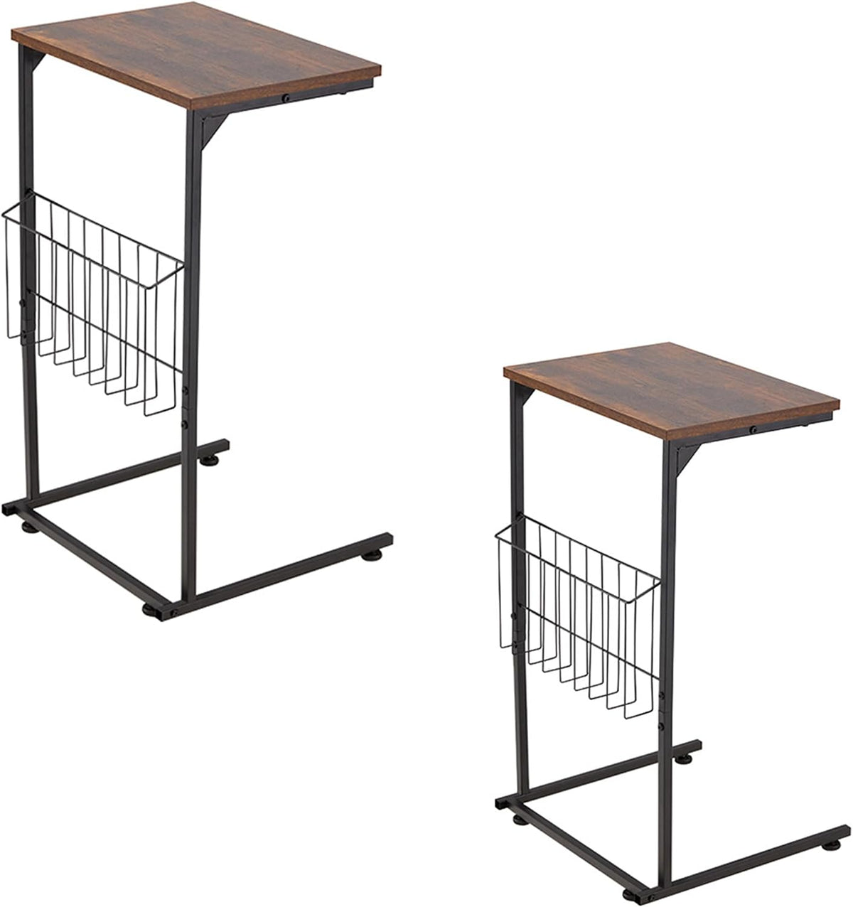 HOMREST End Table, Small Narrow Sofa Table for Couch and Recliner,C Shaped Side Table with Metal Storage Frame,Stable Coffee Tables for Living Room, Bedroom, Bedside,Wooden Desktop (Rustic Brown)