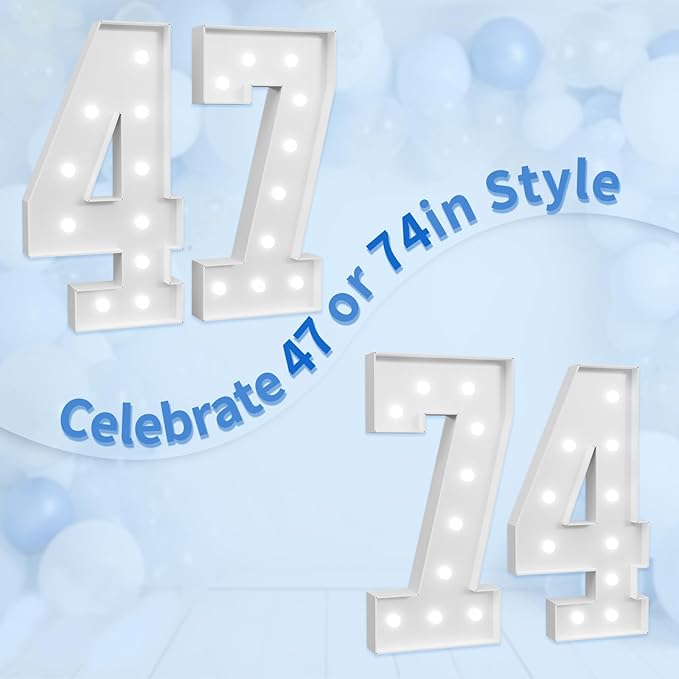 imprsv Marquee Numbers Large 47th-Birthday Decorations: 4ft Light Up Number Party Decor 47 Year Old 74th Birthday Decoration Backdrop 74 Anniversary Cardboard Big Mosaic Balloon Frame Number 47