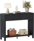 FATORRI Console Entryway Table, Modern Sofa Table with 2 Drawers for Living Room, 39.37 inch Narrow Wood Hallway Tables and Couch Tables Behind Sofa for Small Space (Black)