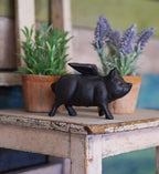 NACH Cast Iron Flying Pig Garden Statue - Black Door Stopper, Rustic Decor Sculpture, Paperweight, Outdoor Statue - 5.5x3.5x3.9 Inch, JS-92-040