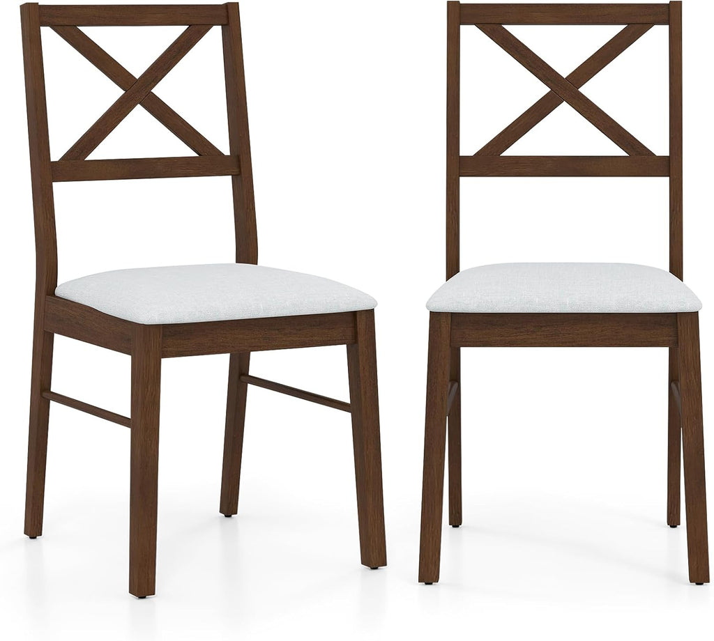 POWERSTONE Dining Chairs Set of 2, Wooden Kitchen Chairs with Soft Fabric Seat for Dining, Living Room, Restaurant - Mid Century Farmhouse Dining Chairs(Brown & White)