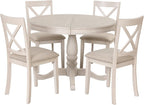 Extendable Dining Table Set for 4, 5 Piece Kitchen Table and Chairs Set, 4 X-Back Solid Wood Dining ChairSet, Industrial Oval Round Dining Table for Small Space, Apartment, French Country White