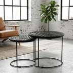 Furnifact Mango Wood Round Nesting Table 2-Piece, Nesting Coffee Table Set for Living Room Small Spaces, Matte Black