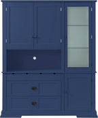 LUMISOL 78" Tall Kitchen Pantry Cabinet with Hutch and Drawers, Modern Kitchen Hutch with Door Shelf and Adjustable Shelves, Large Food Pantry Storage Cabinet for Kitchens,Dining Room, Blue