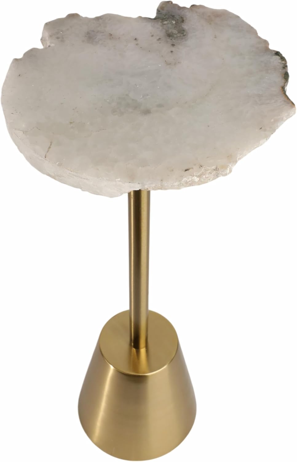 Classy End Table, Side Table, or Night Stand - Raw Agate Drink Table with Slim Metal Base Perfect for Small Spaces - Bold Accent for Modern Office, Living Room, or Bedroom Decor - 24" Ivory & Gold