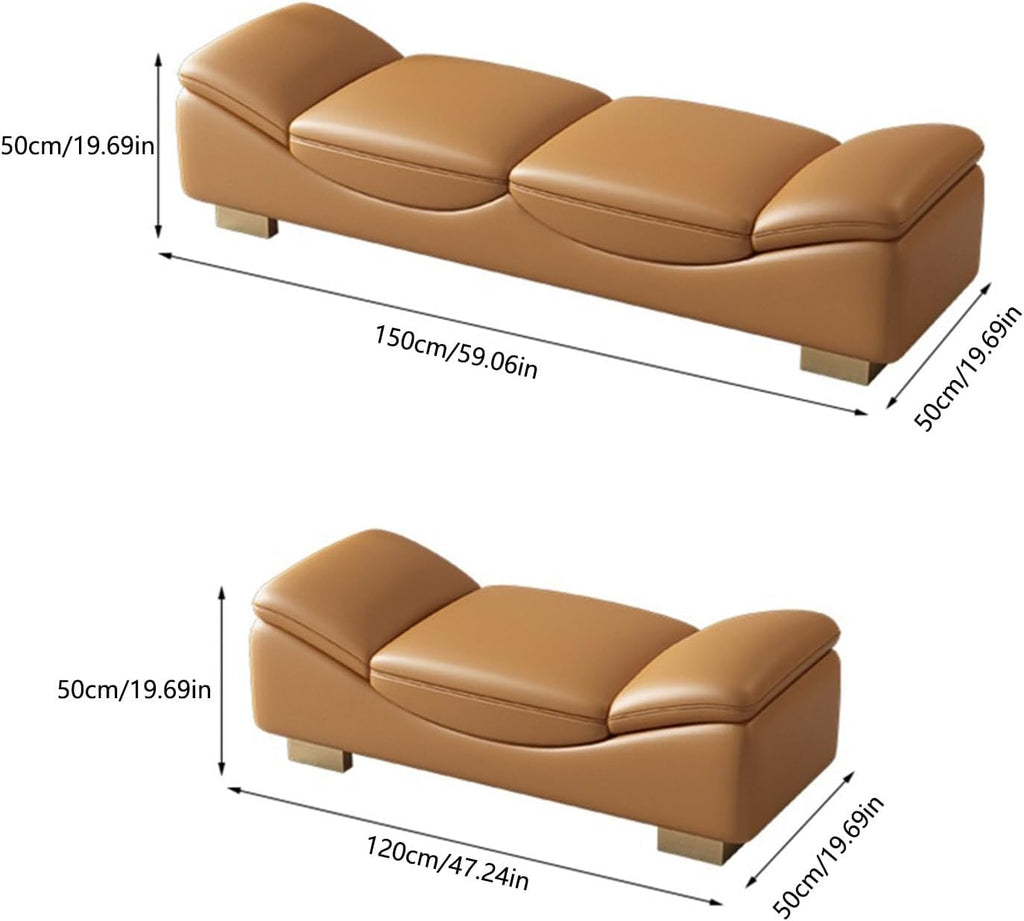 Modern End of Bed Bench, Indoor Entryway with Metal Legs, Cushioned Ottoman for Living Room, Bedroom, Dining, Hallway Entryway(Brown,150 * 50 * 50cm)