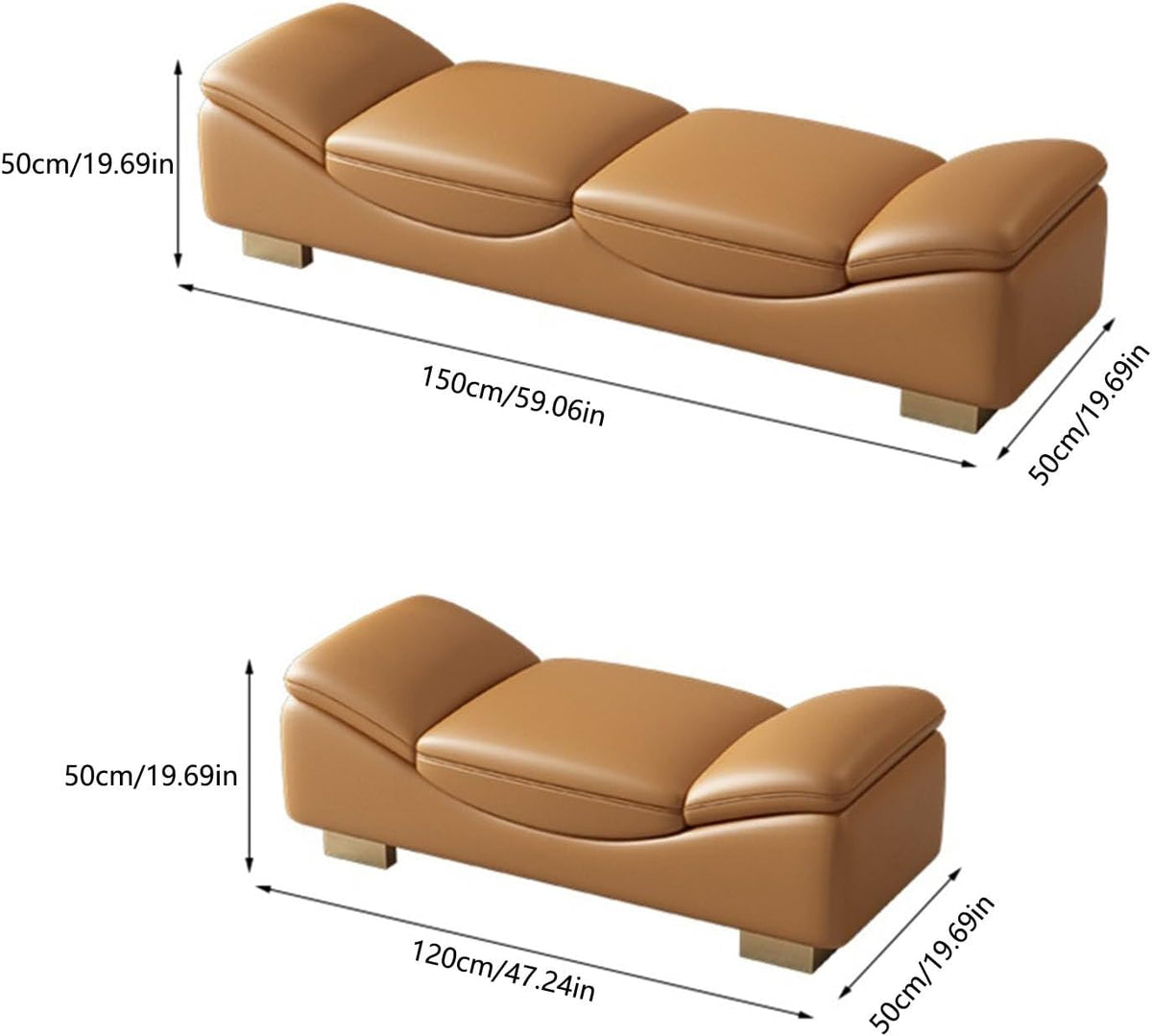 Modern End of Bed Bench, Indoor Entryway with Metal Legs, Cushioned Ottoman for Living Room, Bedroom, Dining, Hallway Entryway(Brown,150 * 50 * 50cm)