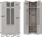 MOUMON Tall Corner Wardrobe, L-Shaped Modern Bedroom Armoires with Frosted Glass Doors and Hanging Rod, Corner Armoire Closet for Clothes Storage, Wood Grain 35.4" W x 35.4" D x 86.6" H