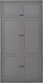 Kitchen Pantry Cabinet, Freestanding Tall Cupboard Storage Cabinet with Power Outlets, Adjustable Shelves and Door Shelves for Living Room, Kitchen (Grey)