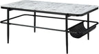 3pc Occasional Table Set with Tempered Glass and Metal Base | Includes 1 coffee table and 2 end tables with white marble print tempered glass tops