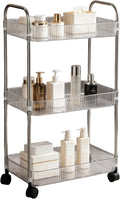 Sooyee Clear 3-Tier Plastic Rolling Utility Cart with Wheels, Multi-Functional Storage Trolley for Office, Living Room, Kitchen, Movable Storage Organizer with Wheels
