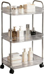 Sooyee Clear 3-Tier Plastic Rolling Utility Cart with Wheels, Multi-Functional Storage Trolley for Office, Living Room, Kitchen, Movable Storage Organizer with Wheels