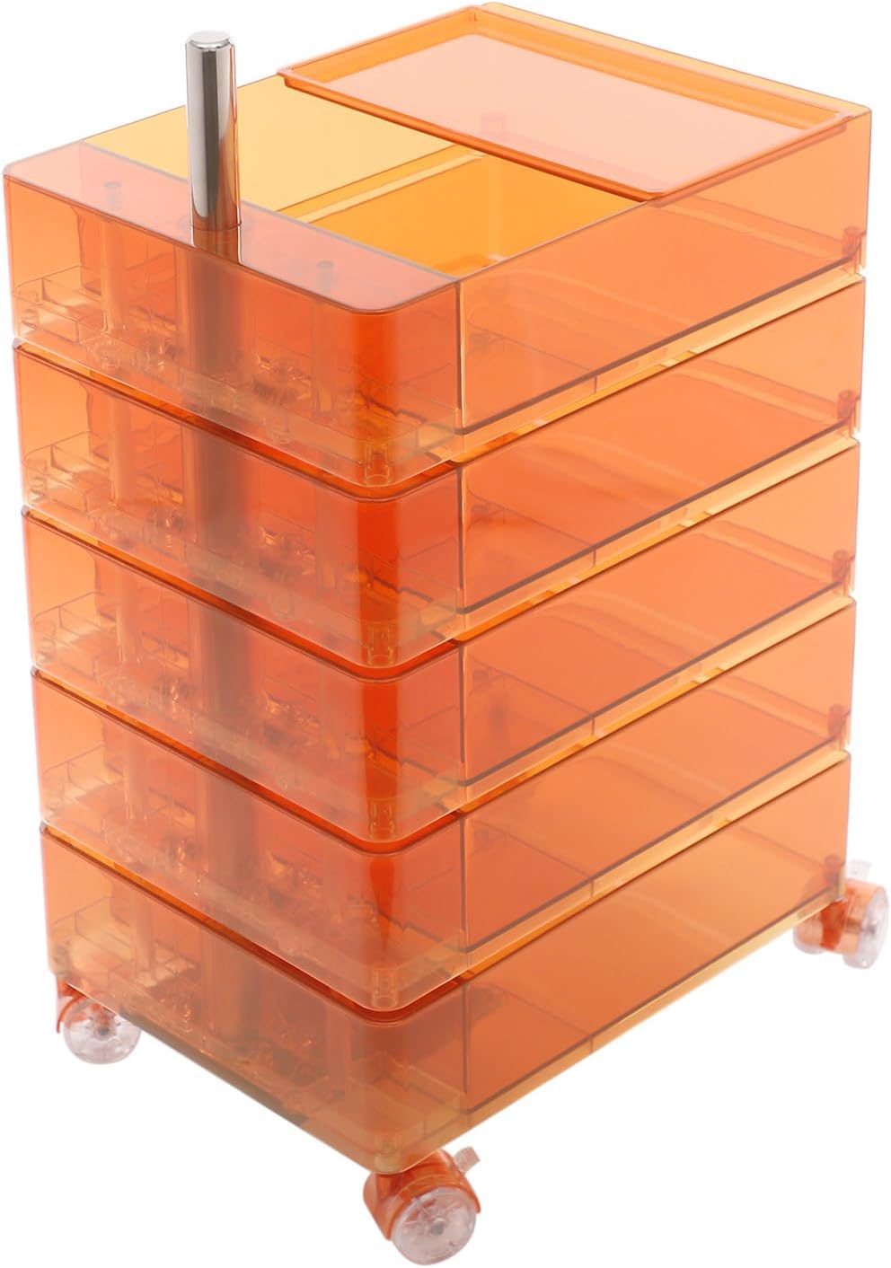 5 Tier Storage Cabinet, 360° Rotating Sofa Side Cabinet, Multi-Functional Rotating Side Table, Mobile Bedside Table, Portable Storage Organizer for Living Room Bedroom Office (Clear Orange)