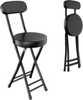 H HOMEWINS Folding Stool,23.6" Portable Foldable Bar Stool Chair | 1PCS Counter Height Bar Stool with Back for Fishing Hiking Gardening Travel BBQ