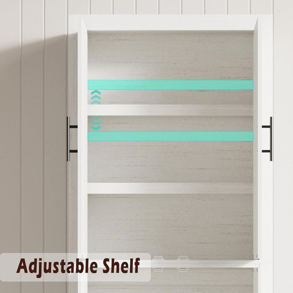 70.45'' Multi-Use Farmhouse Pantry: Kitchen Pantry Cabinet with 4-Door, Adjustable Shelves, Anti-Tip for Kitchen, Dining, Office