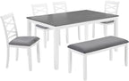 Merax 6-Piece Modern Dining Table Set with Chairs and Bench, Wood Kitchen Table Set for 4-6, Rectangular Kitchen Dining Table for Dining Room, Kitchen, Small Apartment, White+Gray