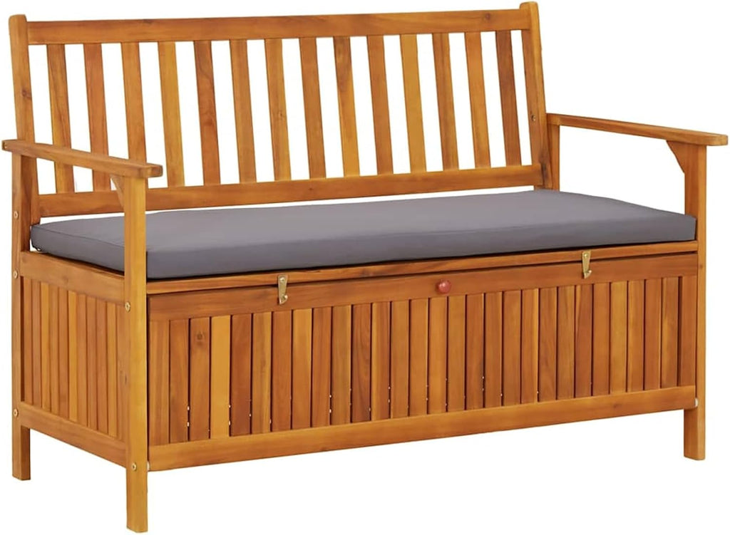 Gecheer Garden Storage Bench, 120 cm Solid Acacia Wood Patio Seating with Storage Compartment for Outdoor Garden and Patio