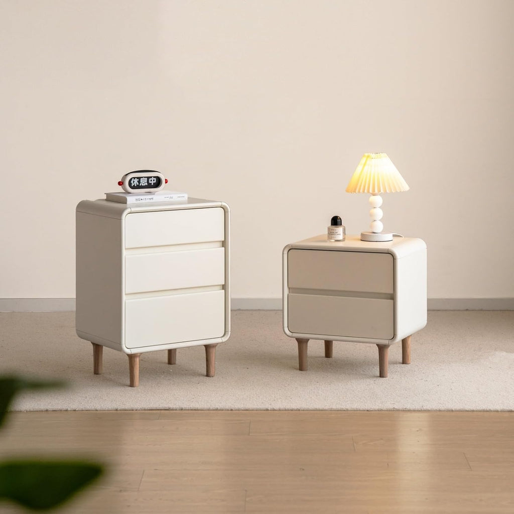 3-Drawers White Wood Nightstand, Mid Century Modern Nightstands, Tall Night Stand for Bedroom, Wood Bedside Tables for Dorm, Sturdy(Rubberwood, 24.88" H)