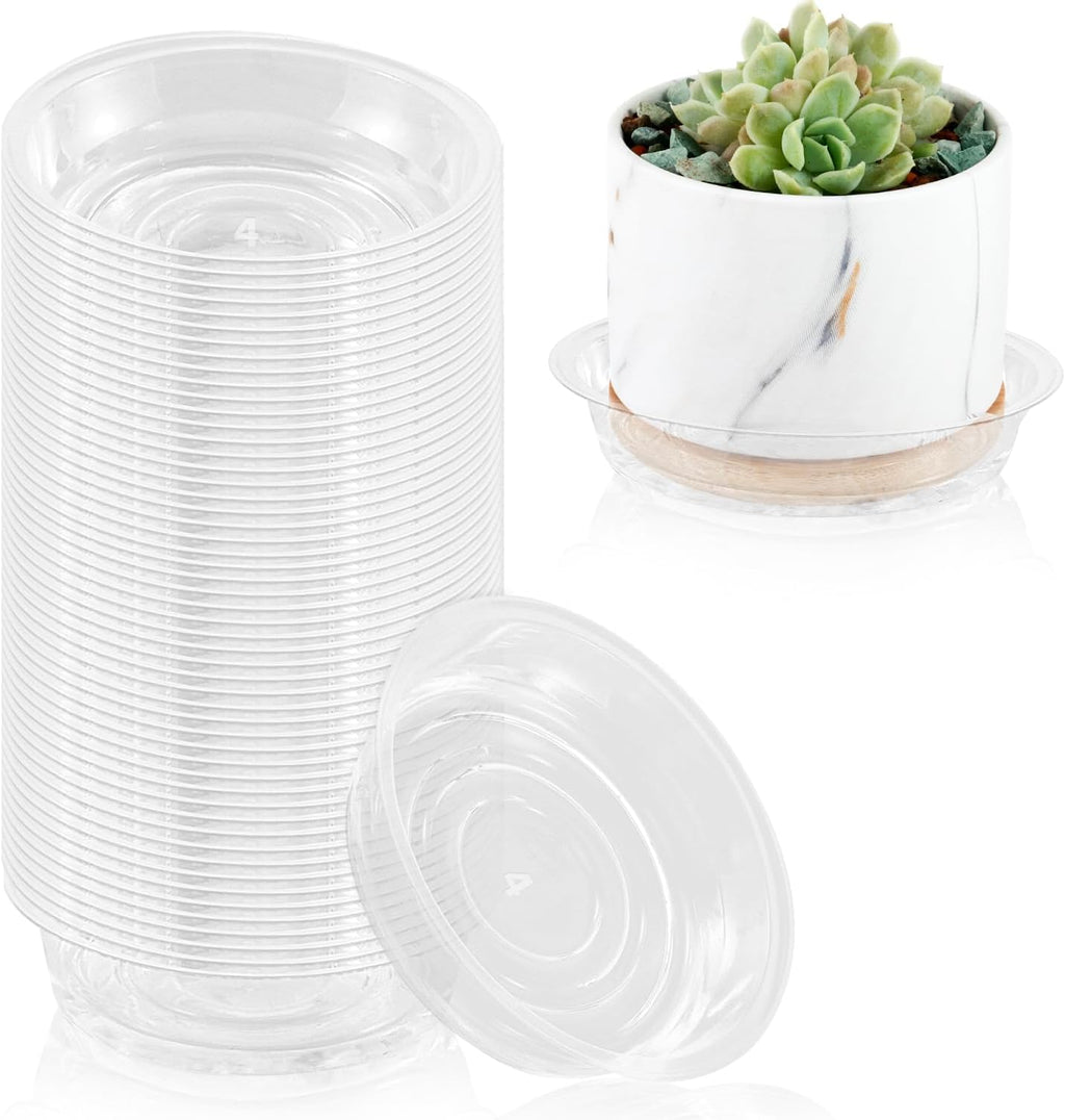 100 Pack 4 Inch Plant Saucer Clear Plant Saucers for Indoors Flower Pot Saucers Small Plants Plate Dish Succulent Pot Saucer Plants Trays for Pots Bulk Plastic Tray for Flower Cactus Nursery Pots