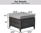 Belord Outdoor Furniture Ottoman Set of 2 Patio Seating Footstool All-Weather Rattan Wicker Ottoman Seat with Soft Cushions for Patio Furniture Set