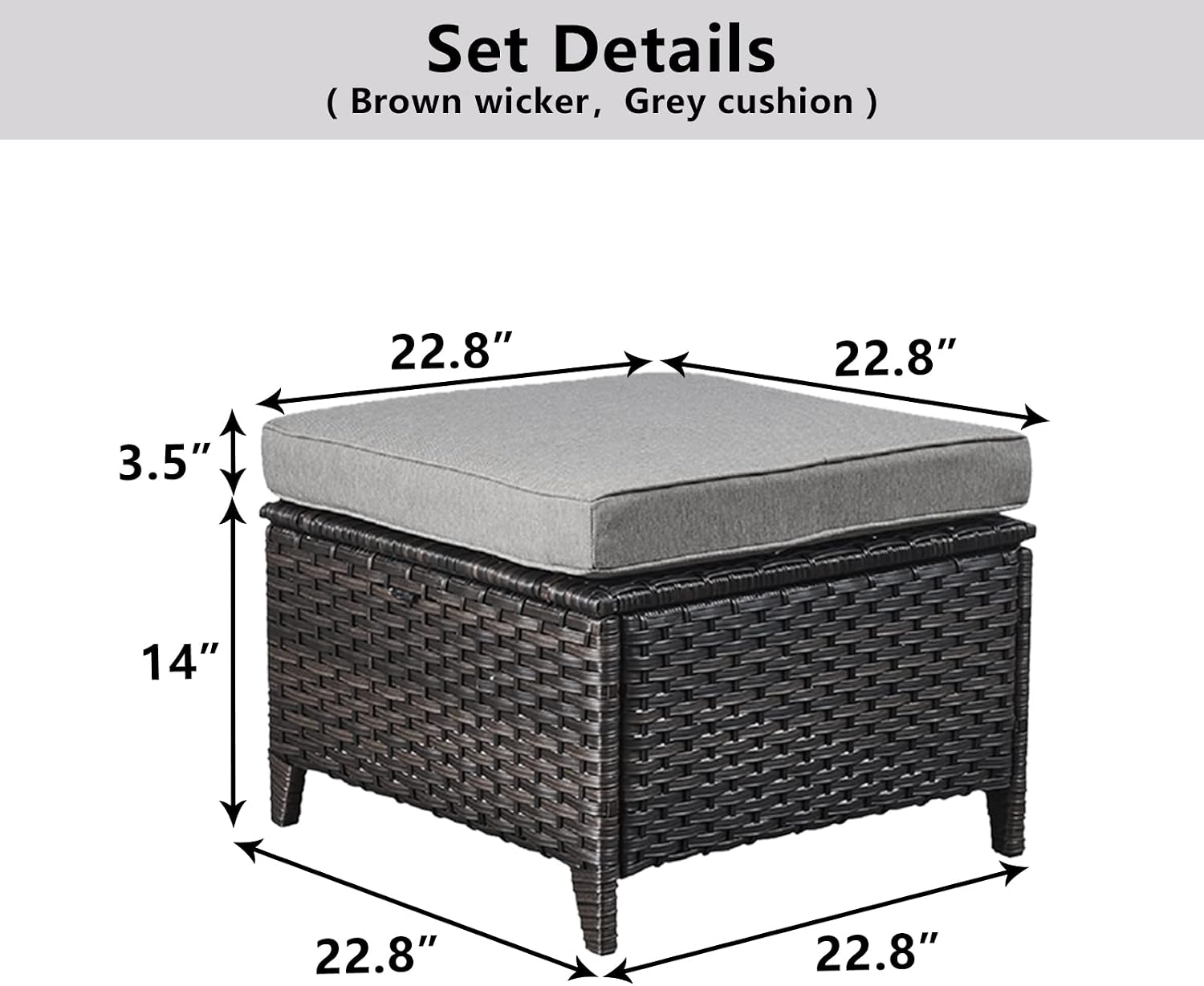 Belord Outdoor Furniture Ottoman Set of 2 Patio Seating Footstool All-Weather Rattan Wicker Ottoman Seat with Soft Cushions for Patio Furniture Set