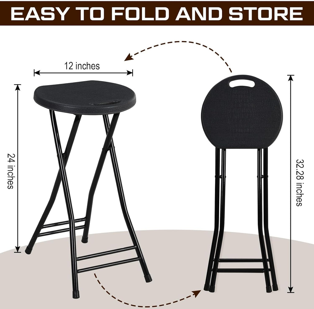 Suzile 2 Pcs Tall Folding Chair Portable Plastic Stool Chair Heavy Duty Foldable Bar Stools with Handle for Adults Kitchen Counter Room Home Camping Indoor Outdoor, 300lbs Capacity (24 Inches)