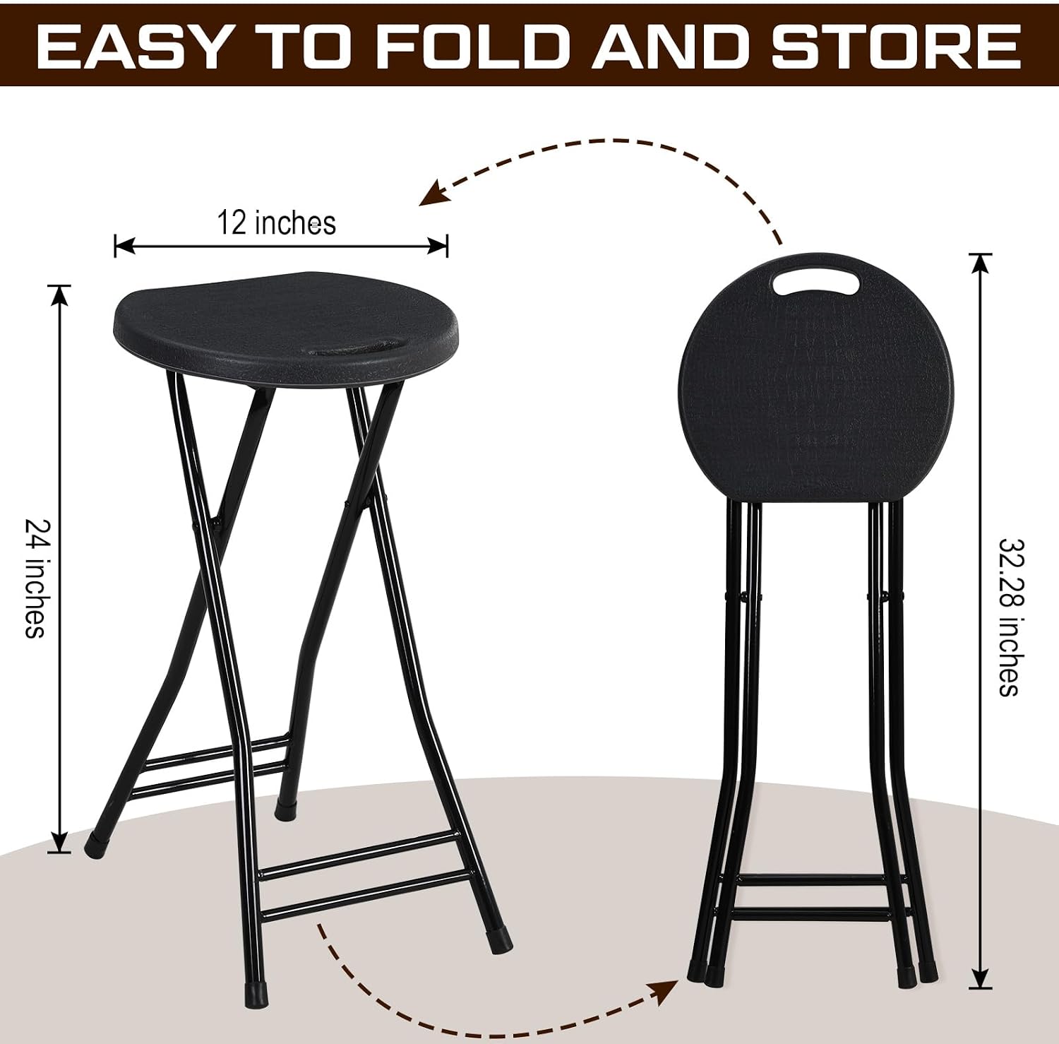 Suzile 2 Pcs Tall Folding Chair Portable Plastic Stool Chair Heavy Duty Foldable Bar Stools with Handle for Adults Kitchen Counter Room Home Camping Indoor Outdoor, 300lbs Capacity (24 Inches)