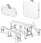 EconoHome 6 Ft White Plastic Folding Table Set with 2 Benches – Heavy-Duty Picnic Table & Bench Set, Space-Saving, Indoor/Outdoor, Seats 6-8, Easy Storage & Transport