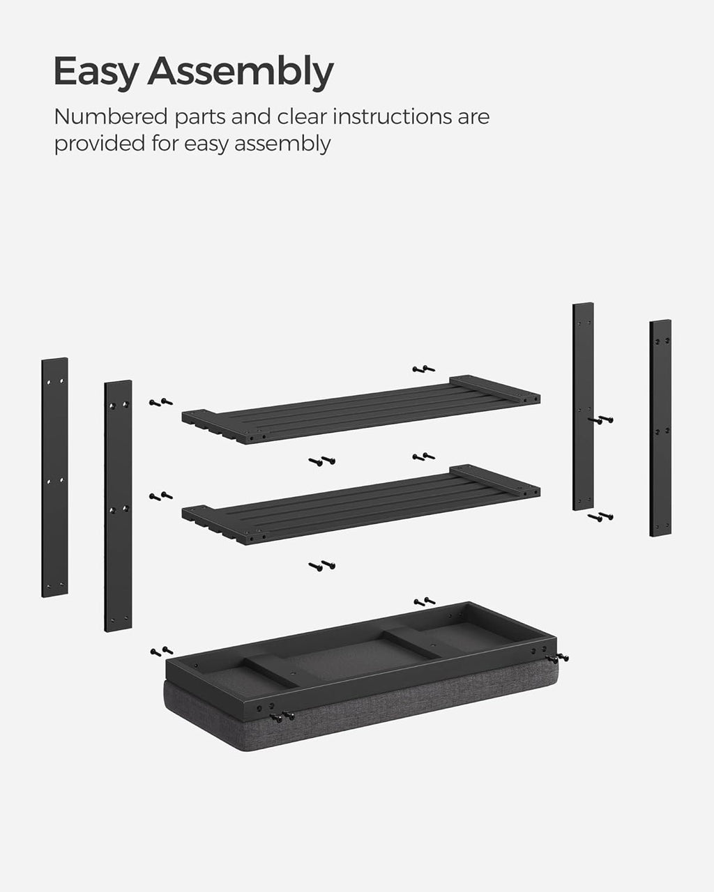 SONGMICS Bamboo Shoe Bench, 3-Tier Shoe Rack Organizer for Entryway, Living Room, Bench Seat Holds Up to 300 lb, 11.9 x 28.3 x 19.2 Inches, Ink Black and Slate Gray ULBS604B01
