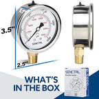 SENCTRL 5000 Psi Glycerin Liquid Filled Hydraulic High Pressure Gauge, 2.5" Dial Size, 1/4" NPT Lower Mount, Stainless Steel Case, for Air Gas Water Oil Pressure Test