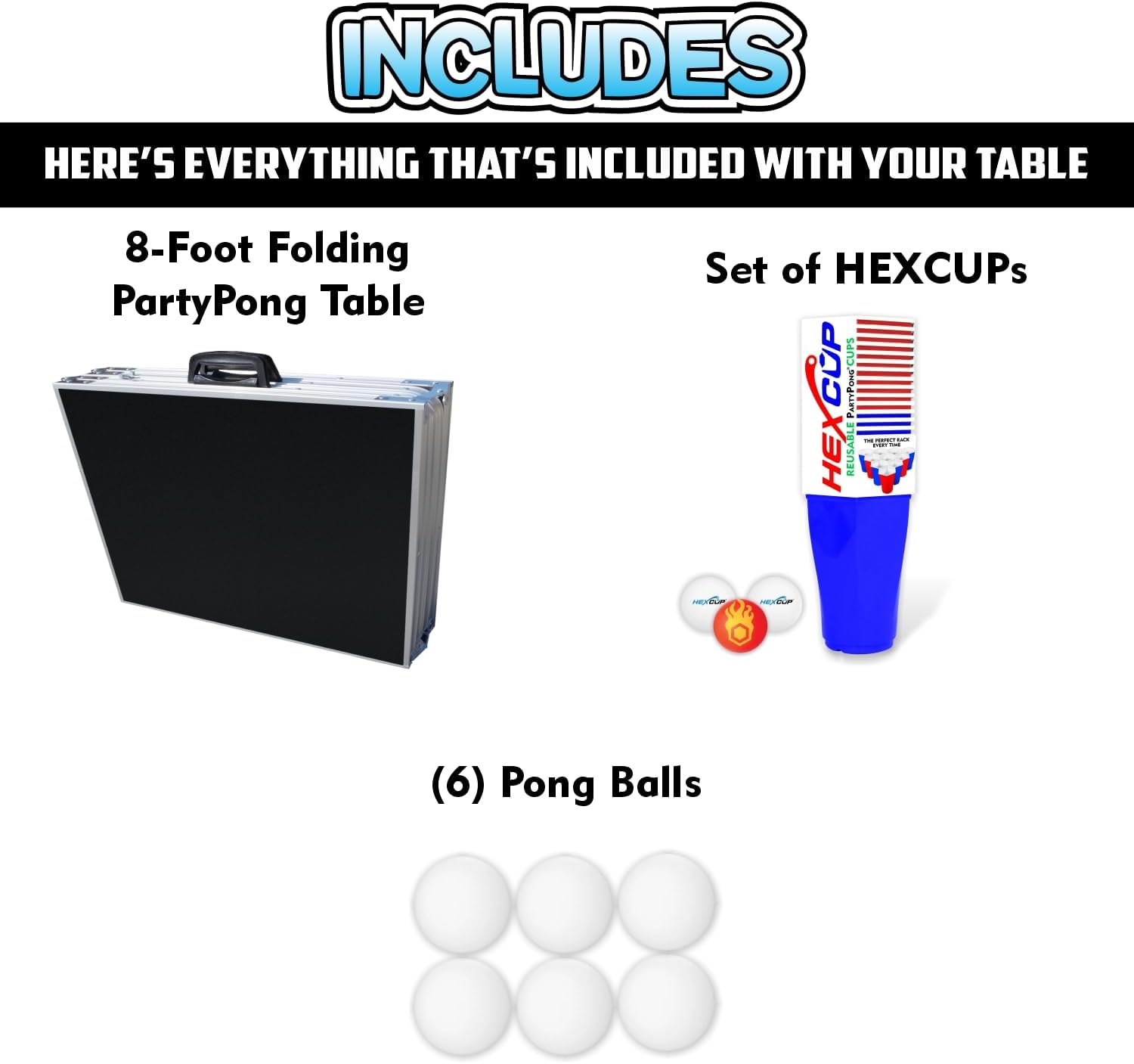 8-Foot Regulation Length Folding Table w/Optional Cup Holes, LED Lights, Custom Graphic (Choose Your Model)