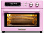 Retro Style Infrared Heating Air Fryer Toaster Oven, Extra Large Countertop Convection Oven 10-in-1 Combo, 6-Slice Toast, Enamel Baking Pan Easy Clean with Recipe Book, Classic Pink Color