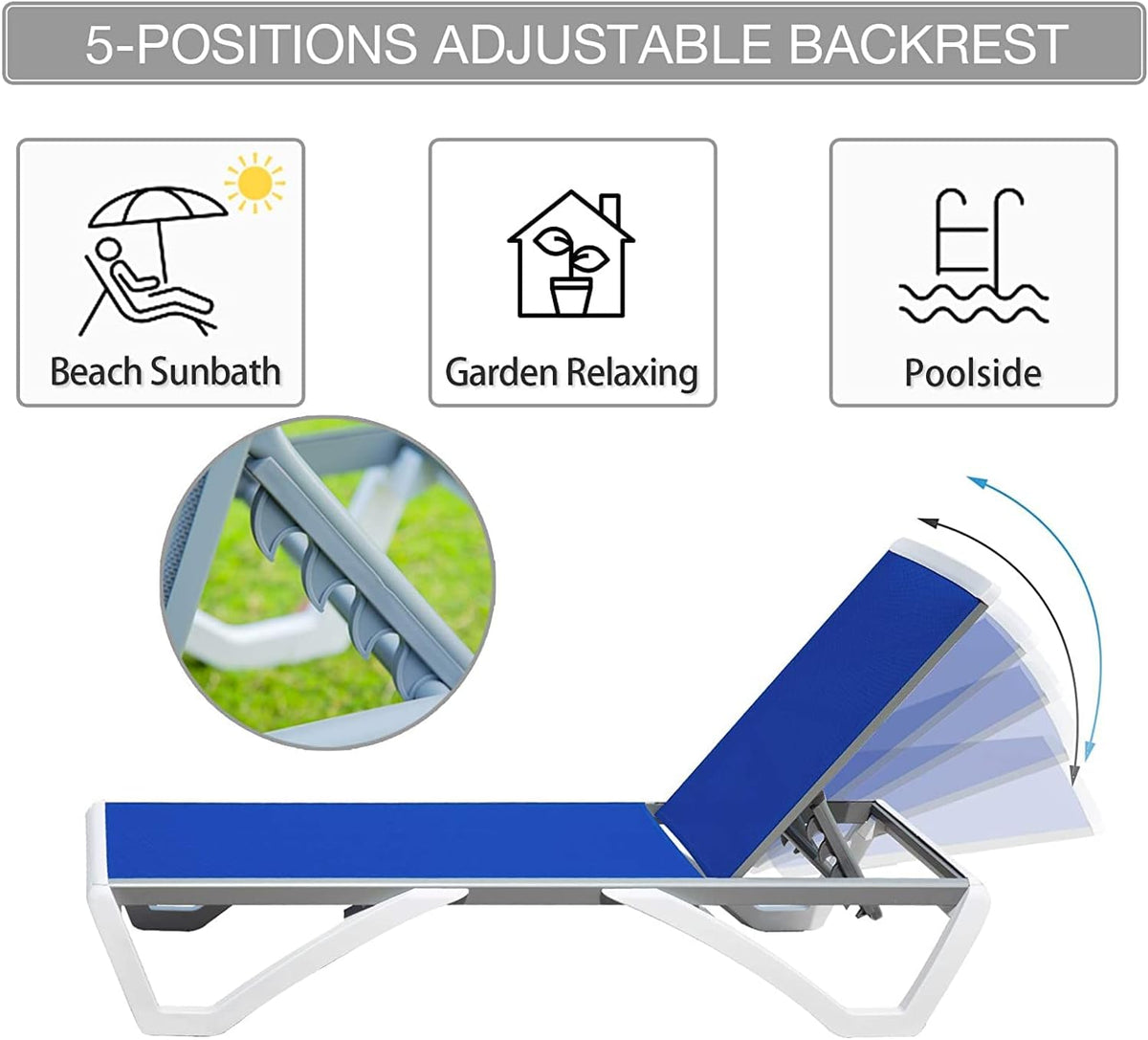 Domi Patio Lounger Chair Outdoor,Pool Lounge Chair, Blue | Adjustable Backrest,Stackable,Aluminum Chaise Lounge for Beach, Yard, Balcony, Poolside