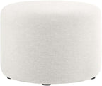 White Woven Heathered Fabric Ottoman, 23-Inch Round, Comfortable Outdoor Lounge Seat, Stylish, Durable for Patio and Garden