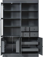 Merax Wood Kitchen Pantry with 4 Drawers, 3 Cabinets and Hutch, Tall Cupboard Dining Storage Cabinet with Door Shelves and Pull-Out Trays for Living Room, Kitchen, Dining Room Gray