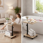 C Table End Table with Adjustable Height, C-Shaped Side Table for Couch & Bed, 360° Swivel TV Tray Table, Slide-Under Sofa Table for Snacks, Laptop & Small Spaces(Solid Wood Color)