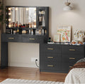 Makeup Desk with Drawers & Cabinet & Dresser, Black Vanity Table with Drawer Dresser, Large Vanity Table with 8 Drawers, Vanity Desk with Large Mirror and 3-Color Lights for Girls, Dressing Table 59"