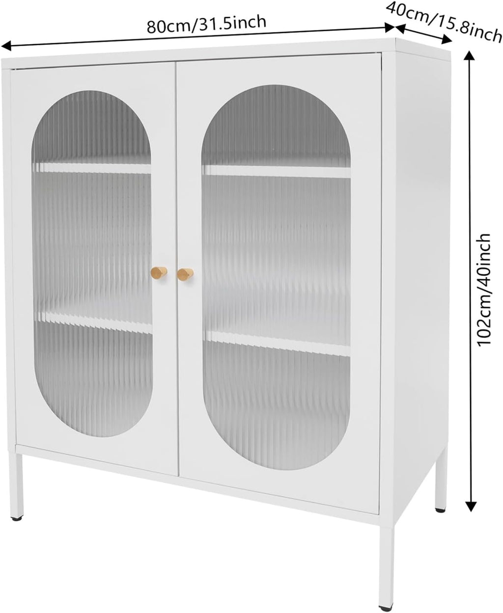 Accent Cabinet with Glass Doors – 3 Tier Storage, Modern Coffee Bar Station Pantry Cupboard Accent Cabinet for Kitchen Living Room Bedroom Bathroom, 31.5"x15.8"x40"(Creamy White)