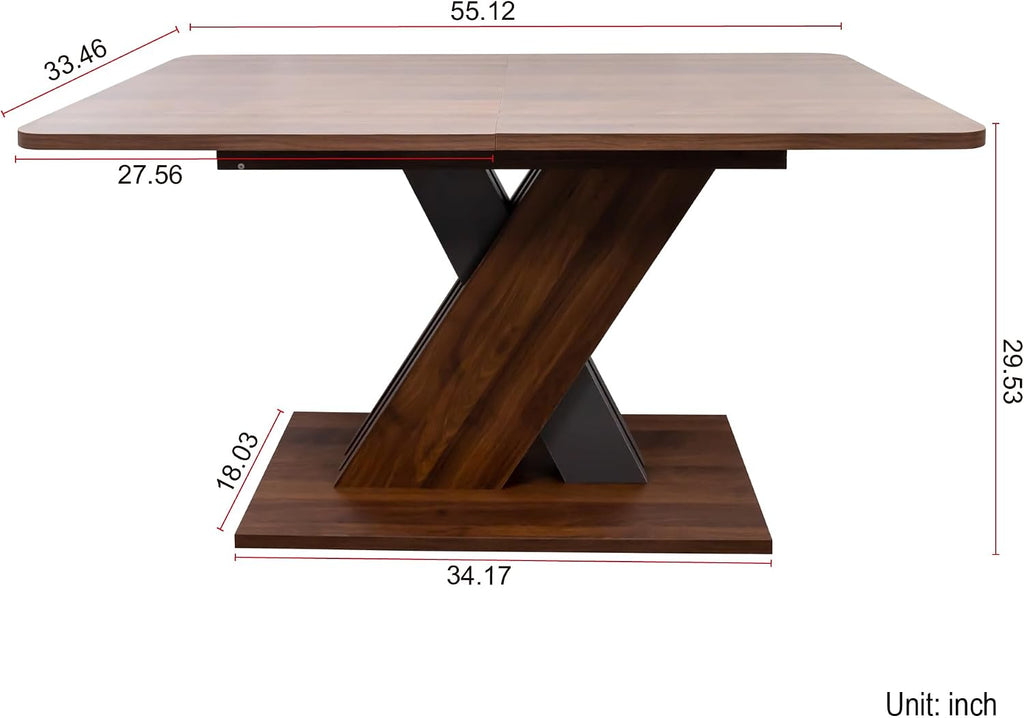 70.87'' Extendable Wood Dining Table, Modern Multifunctional Rectanglar Kitchen Dinner Table for Living Room Home Office, X-Shaped Base, Easy Assembly, Walnut