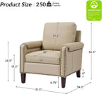 HULALA HOME Genuine Leather Accent Chair Set of 2 with Nailhead Trim, Beige | Mid-Century Modern Armchair with Solid Wood Legs, Rolled Arms, and Removable Cushion