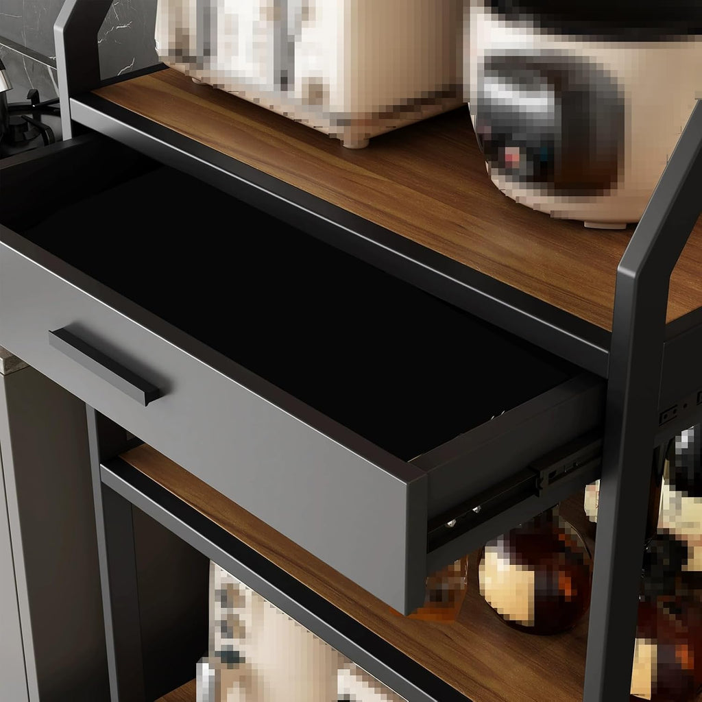 Kitchen Pantry Storage Cabinet Environmentally Friendly Particle Board Silent Hinge + Glass Door Storage Design for Kitchen Dining Living Study Room, Black(50 * 44 * 165cm)