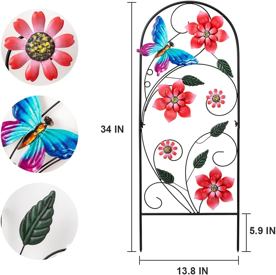YEAHOME 34inch Decorative Garden Stakes, Outdoor Garden Decor Metal Flower Butterflies Spring Gardening Decor Art Yard Signs, Outdoor Decorations for Patio Outside Yard Lawn