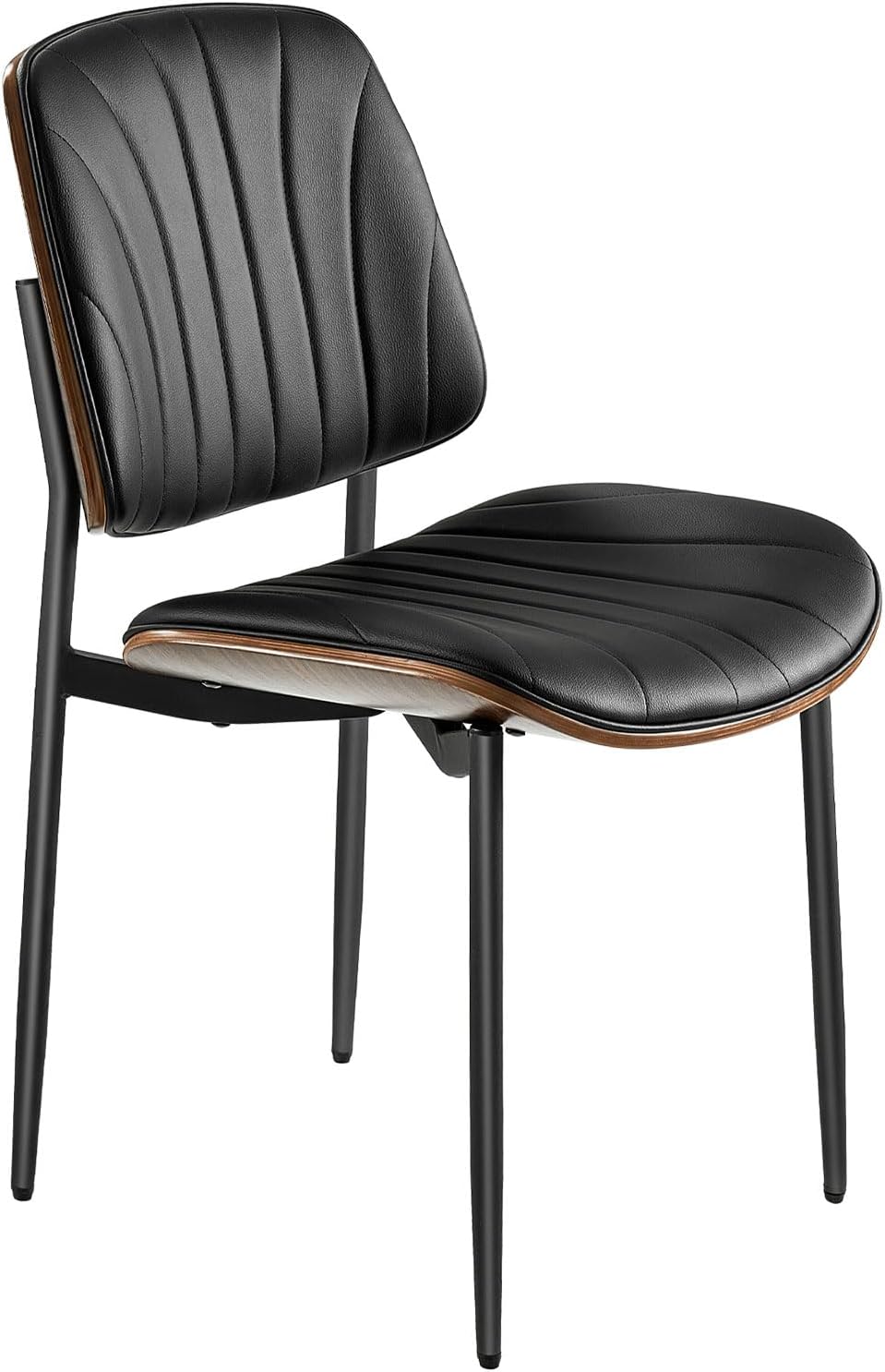 VEVOR Modern Dining Room Accent Chairs Set of 2, Upholstered Leather Side Chair for Dining Room, Space-Saving Kitchen Living Room Chair with Thick Cushions and Metal Legs, Black