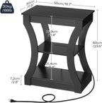 MAHANCRIS Black End Table with Charging Station, Skinny Side Table with USB Ports and Outlets, Nightstand, 3 Tier Bedside Table with Storage Shelf for Living Room, Bedroom, Small Space, ETBK53E01